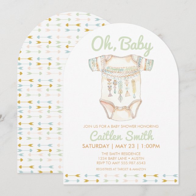 Boho Baby shower Oh Baby Invitation (Devant / Derrière)