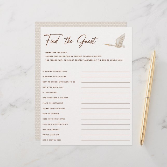 Boho Baby shower Trouver Le Jeu D'Invités (Devant/Arrière en situation)