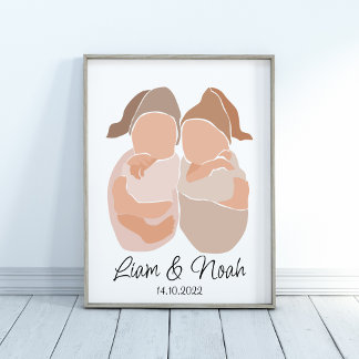 Boho Baby Twin Boys Nom Nursery Poster