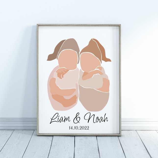 Boho Baby Twin Boys Nom Nursery Poster (Créateur téléchargé)