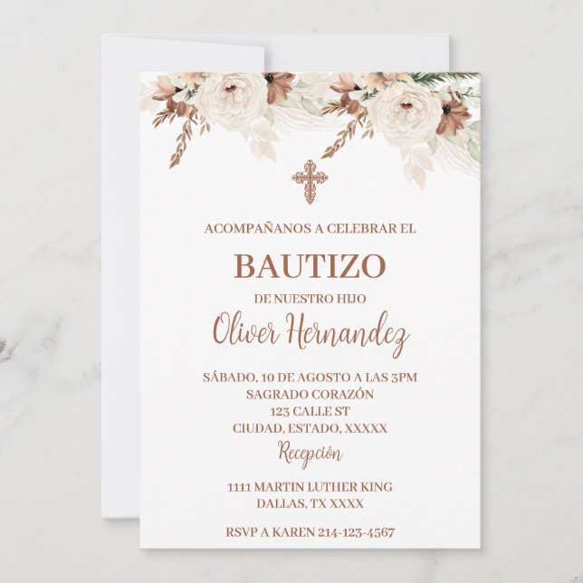 Boho Baptême espagnol Invitation (Devant)