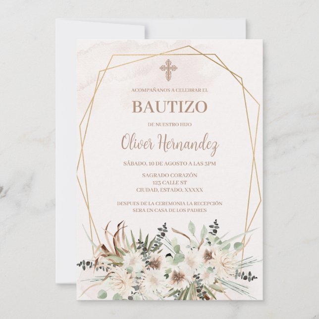 Boho Baptême espagnol Invitation (Devant)