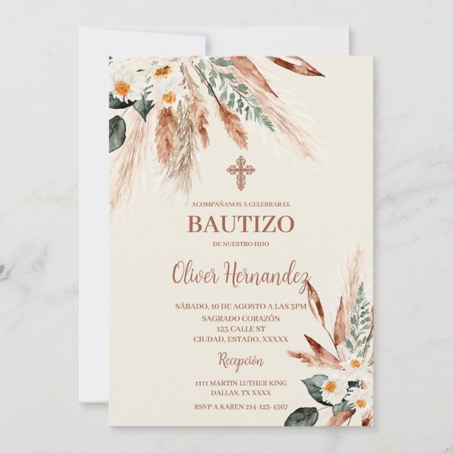 Boho Baptême espagnol Invitation (Devant)