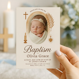 Boho Baptême Invitation avec photo et symboles