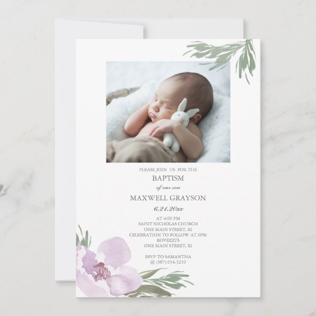 Boho Baptême Invitation Girls Photo (Devant)