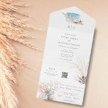 Boho Beach All in One Wedding Invitation<br><div class="desc">Cette plage spacieuse sur le thème du tout en un faire-part de mariage présente de belles illustrations d'un paysage de plage avec récif corallien, bois flottant et coquillages de mer. Idéal pour les invitations lors d'une fête côtière, cette invitation saura donner le ton à une fête ludique et détendue. Le...</div>