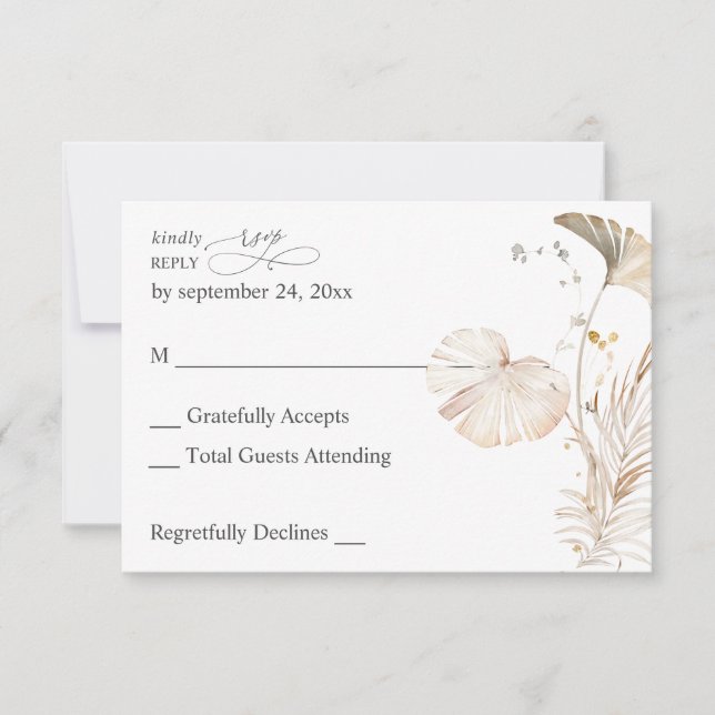 Boho Beach Tropical Beige Floral sans Repas RSVP (Devant)