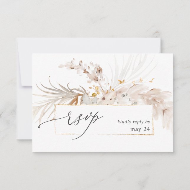 Boho Beach Tropical Beige Floral w Repas RSVP 2 (Devant)