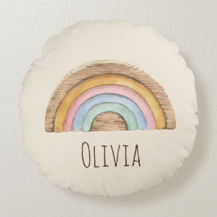 Boho bébé Beige Aquarelle Jouets Coussin rond