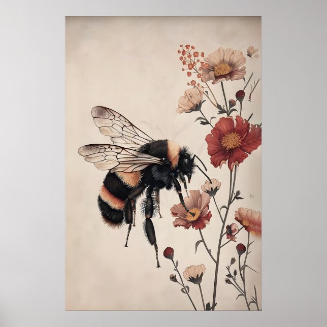Boho Bee en impression de fleur rouge, botanique v (Devant)