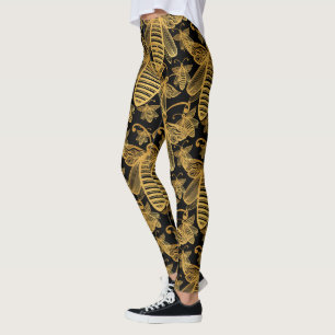 BOHO BEE SWARM Chic Motif Gold sur Leggings noirs