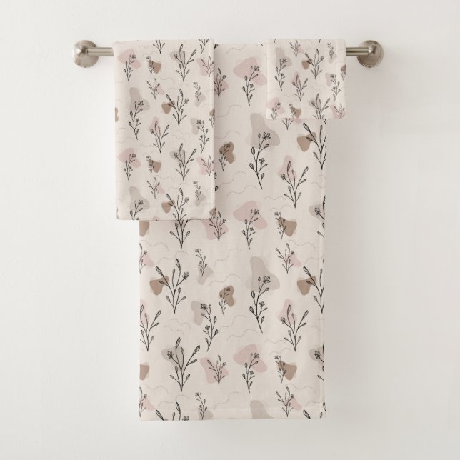 Boho Beige Crème Marron Rose Feuilles Formes Abstr (En situation)