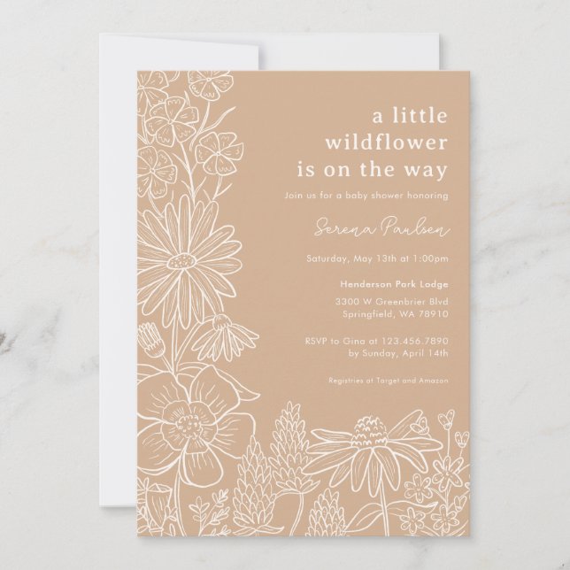 Boho Beige Fleur sauvage Baby shower Invitation (Devant)