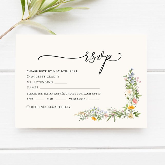 Boho Beige Fleur sauvage Wedding Carte RSVP (Créateur téléchargé)
