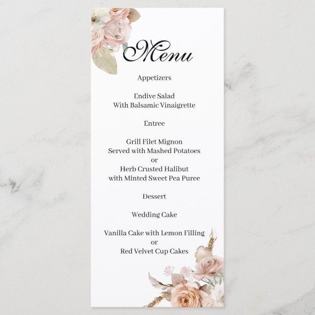 Boho Beige floral  Menu (Devant)