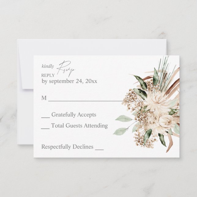 Boho Beige Floral no Repas Carte RSVP (Devant)