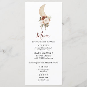 Boho Beige Moon Baby shower Menu Panneau