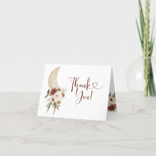 Boho Beige Moon Floral Merci plié carte