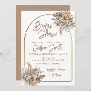 Boho Beige Pampas Grass Bridal Douche Invitation