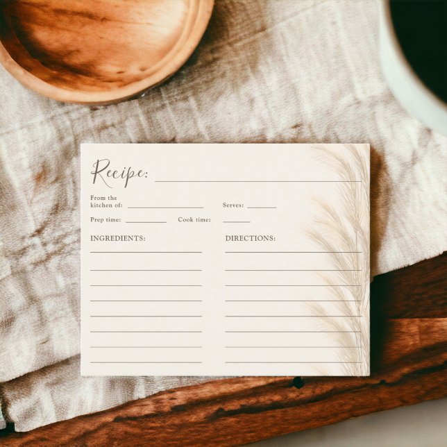 Boho beige pampas herbe aquarelle recette nuptiale (Boho beige pampas grass watercolor bridal recipe)