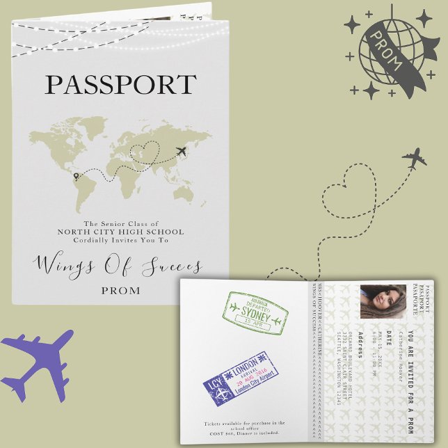 Boho Beige Passeport Voyage Prom Ball World Carte (Créateur téléchargé)