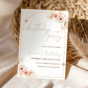 Boho Birthday Invitation Pampas Grass Birthday Car