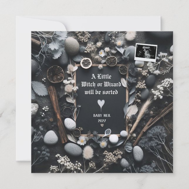 Boho Black Pregancy Faire-part | Révélation de béb (Devant)