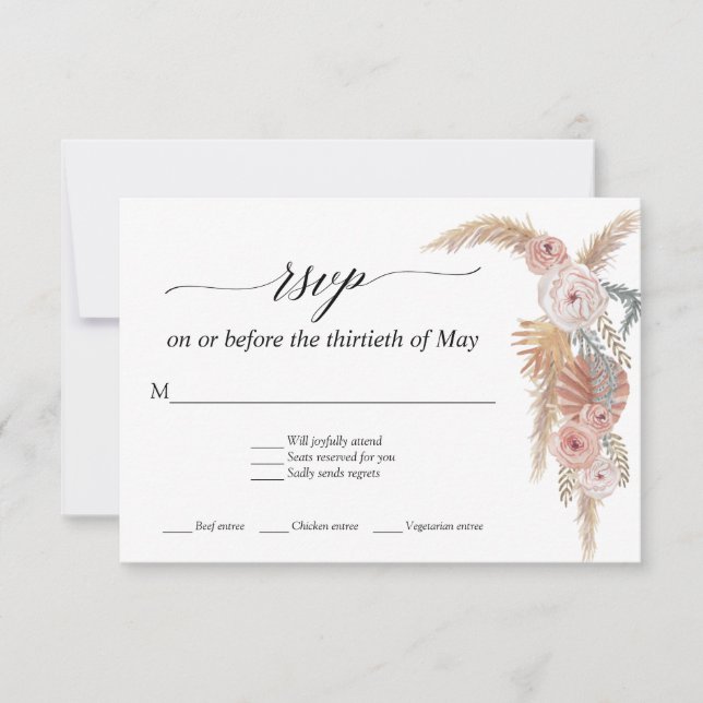 Boho Blanc Floral Pampas Grass Palm Tropical RSVP (Devant)