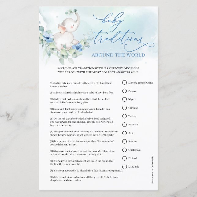 Boho bleu fleurs garçon éléphant Baby Traditions (Devant)