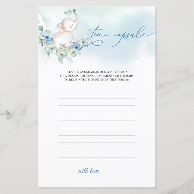 Boho bleu poussiéreux fleurs garçon éléphant Temps (Devant)