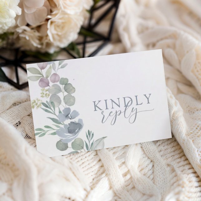 Boho Bleu Poussiéreux Floral RSVP Mariage  (Créateur téléchargé)