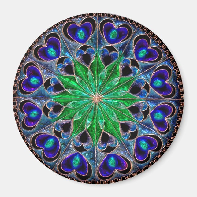 Boho bleu vert coeur Mandala Magnet (Devant)