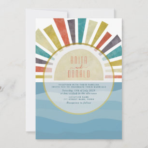 Boho Blue Beach Wedding Invitation