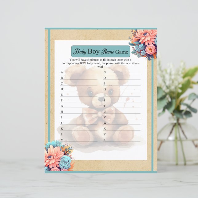 Boho Blue Bear Baby Nom du garçon Jeu (Debout devant)