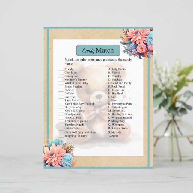 Boho Blue Bear Baby shower Bonbons Match Jeu (Debout devant)