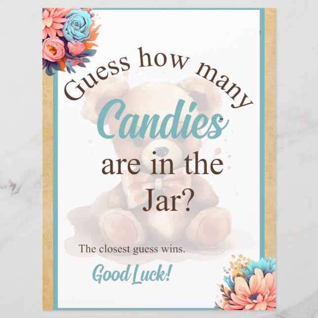 Boho Blue Bear Baby shower Candy Jar (Devant)