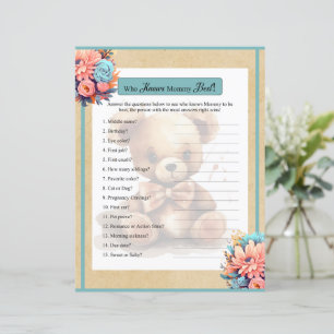 Boho Blue Bear Baby shower Qui Connaît Mommy Game