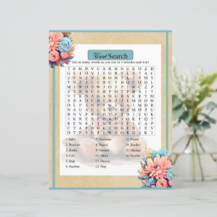 Boho Blue Bear Baby shower Word Search Jeu