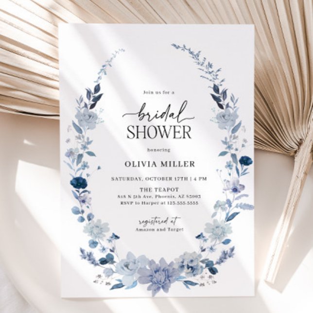 Boho Blue Fleur sauvage nuptiale douche Invitation (Dusty Blue Bridal Shower Invitation)