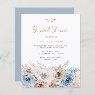Boho Blue Floral Budget Nuptiale Douche Invitation