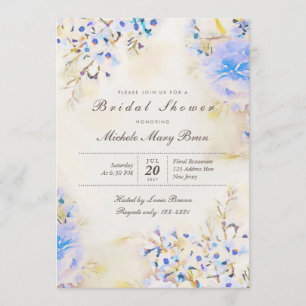 Boho Blue Floral Fête des mariées Invitation