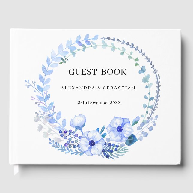 Boho Blue Floral Mariage Livre d'or (Recto)