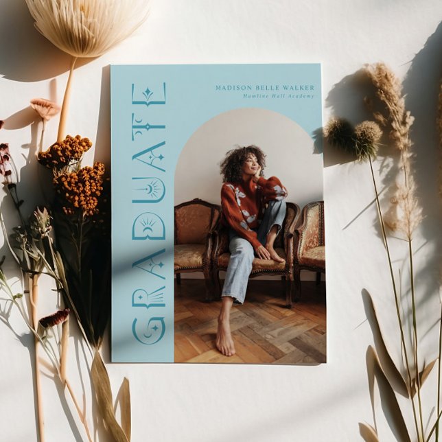 Boho Blue Graduate Graduate Faire-part (Créateur téléchargé)