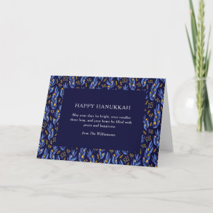 Boho Blue Hanukkah Botanique Carte Pliée Personnal
