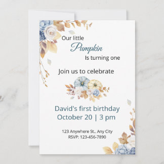 Boho Blue Little Citrouille Invitation d'anniversa
