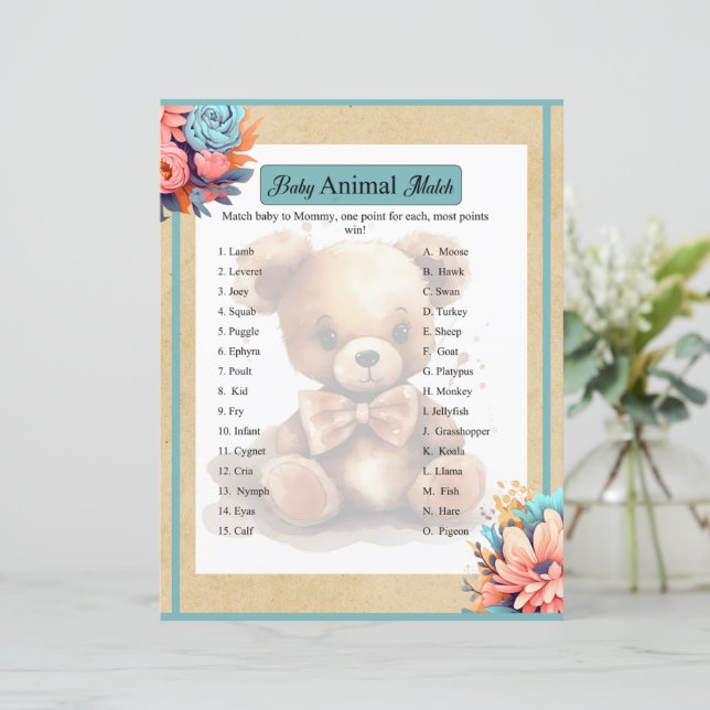 Boho Blue Oear Baby shower Animal Match Jeu (Debout devant)