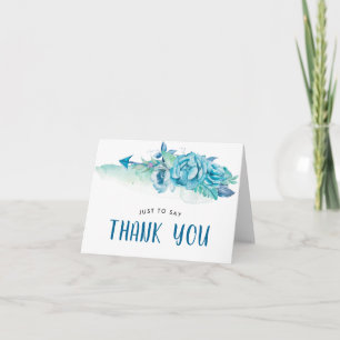 Boho Blue Watercolor Carte de remerciements floral