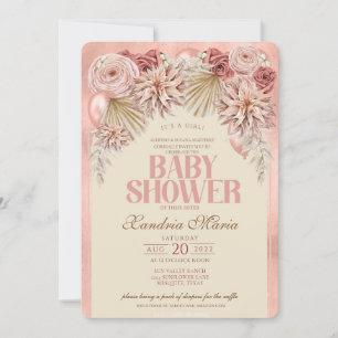 Boho Blush Beige séché Rose Baby shower invitation
