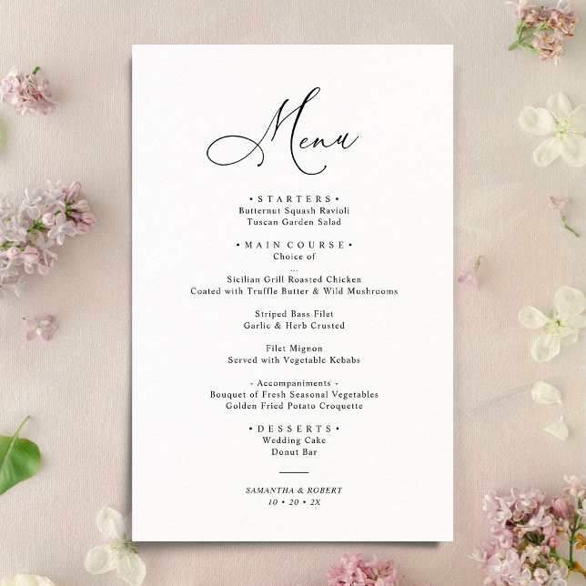 Boho Blush Black & White Modern Mariage Menu (Créateur téléchargé)