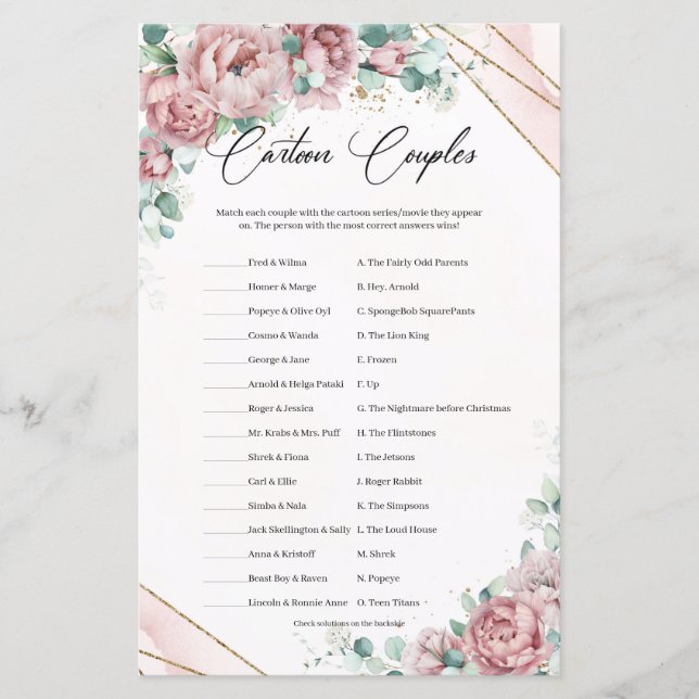 Boho blush eucalyptus cadre or Cartoon Couples (Devant)